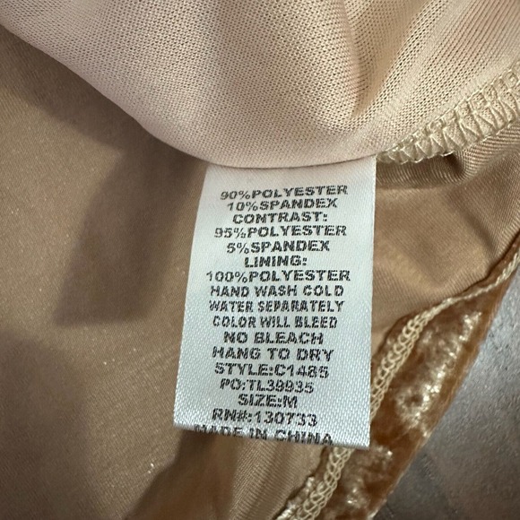 UMGEE USA Leave Print Bell Sleeve Midi Shift Dress Beige Velour Velvet - Picture 9 of 11